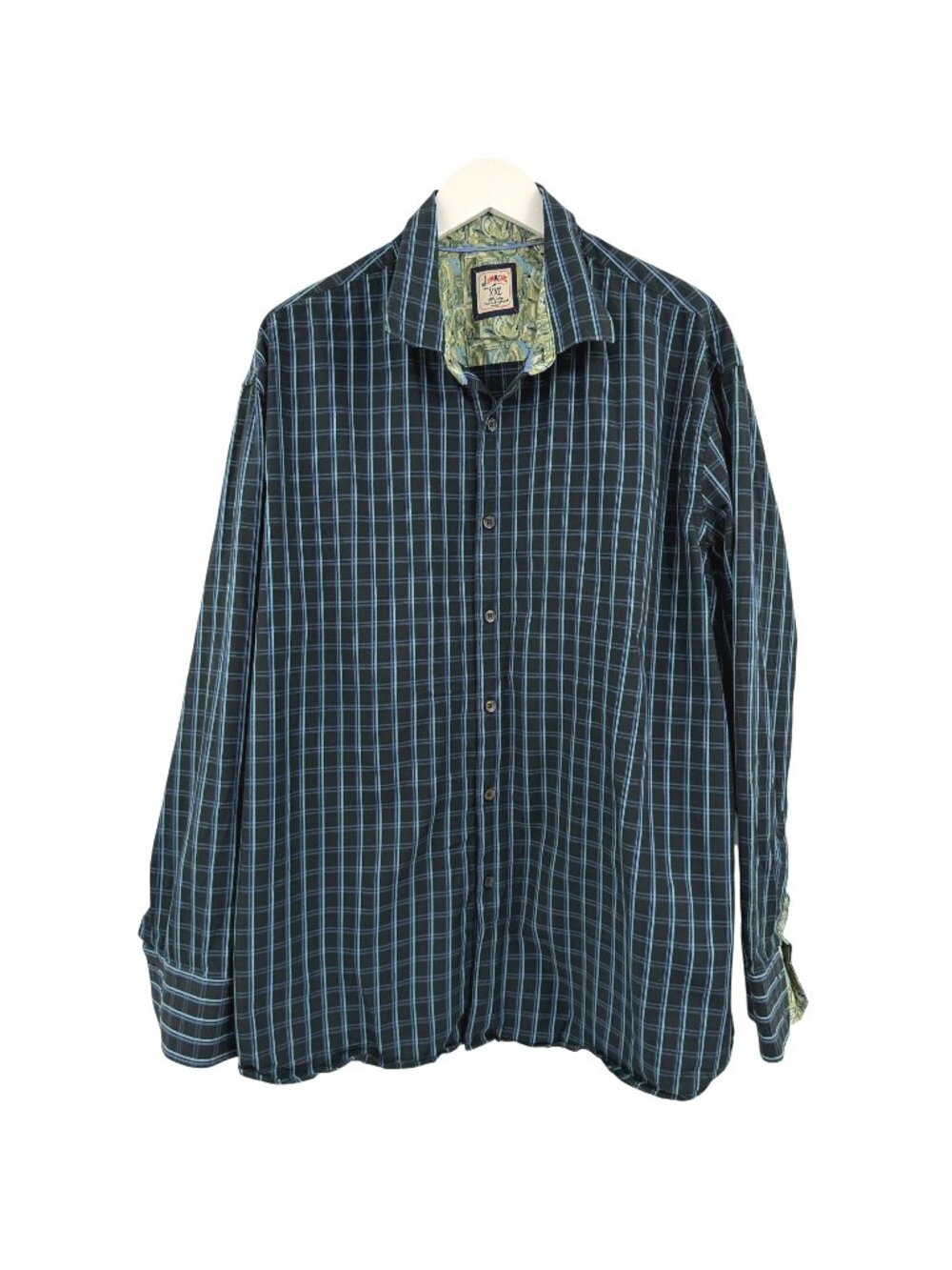 J Garcia plaid‎ button front shirt Size XXL black blue checks cotton preppy